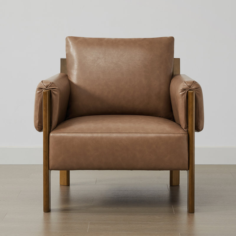 Chaise d'appoint Mid-Century Galway Melksham 33,26 po, Similicuir grainé brun selle, Noyer