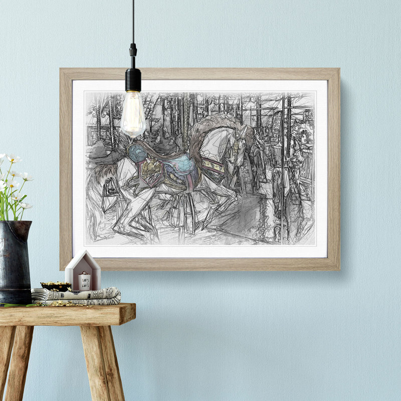 Carousel Horse - Picture Frame Graphic Art Print, Oak Framed, 40cm H x 60cm W x 2cm D