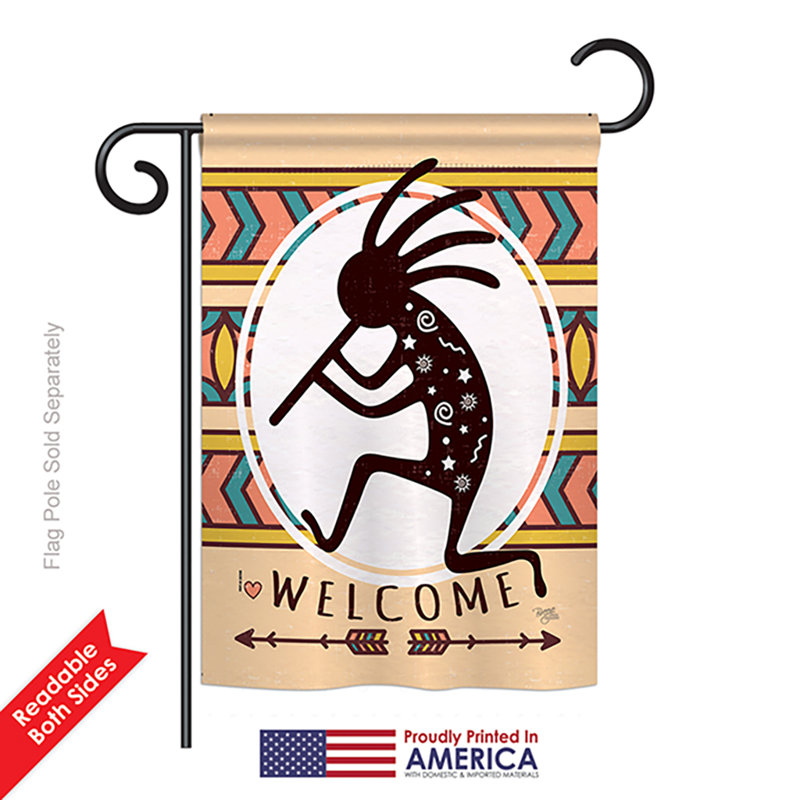 Drapeau de jardin 40 po x 19 po Jarek Welcome Kokopelli Dance Primitive Southwest Impressions