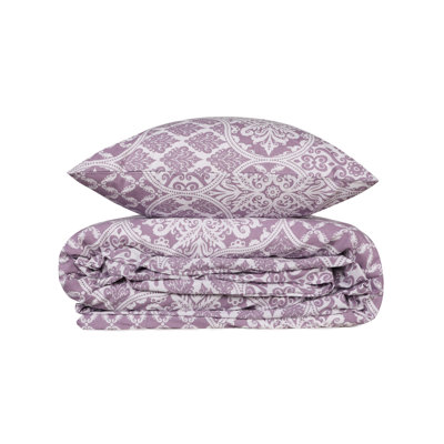Ensemble de housse de couette 100% coton Ranforce, mauve et blanc, taille simple (55,1 x 78,7) | 140 fils | Lavable à la machine à 86 ° F | Comprend 1 taie d'oreiller avec fermeture à enveloppe et housse de couette à fermeture à boutons | Doux et durable