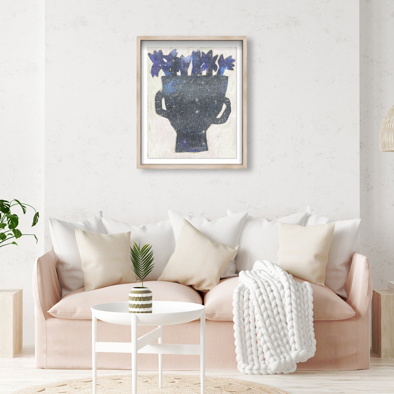 Indigo Vase II Shadowbox Floral & Botanical Print by Oliver Gal, Black Frame, 16 x 20, 31.5"H x 25.5"W, Natural Oak Shadowbox