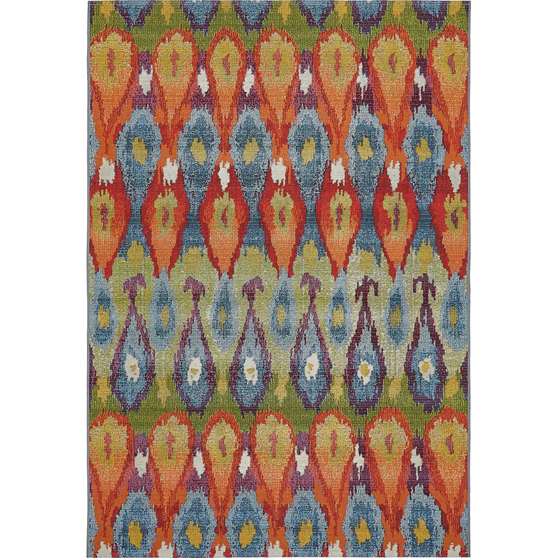 Tapis bleu intérieur / extérieur Newt Ikat, Rectangle 2 pi 2 po x 3 pi 1 po