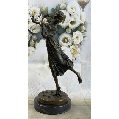 Maro Dancing Woman Girl On One Foot Bronze Statue Sculpture Figure 16 Inches X 12 Inches