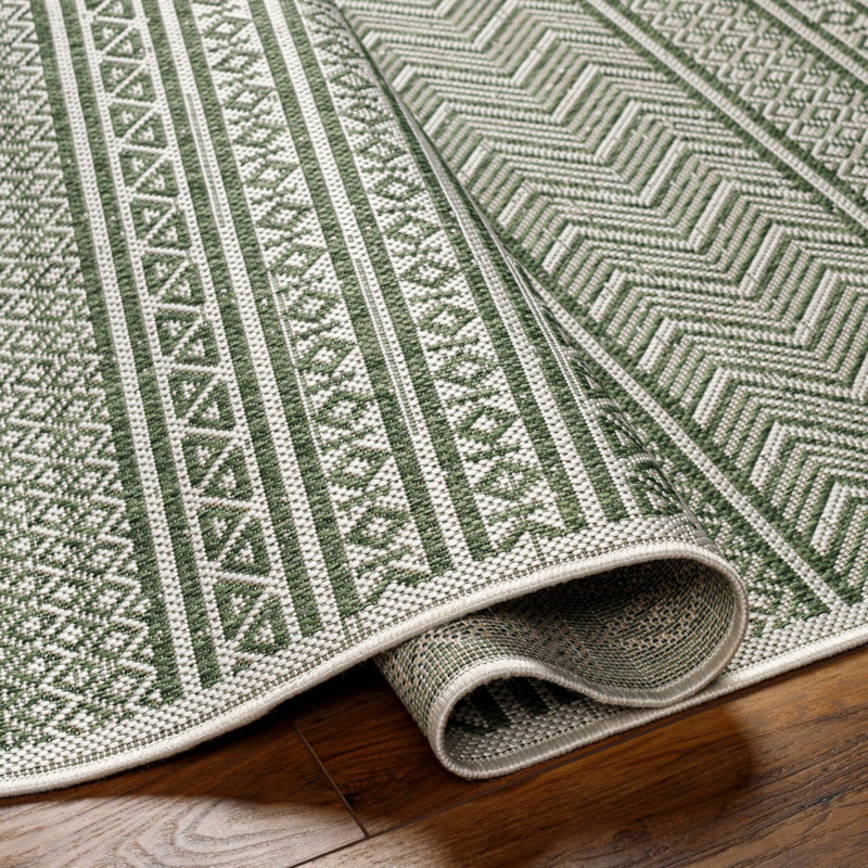 Dark Green Modern Outdoor Rug, Geometric Easy to Clean Rug For Patio, Balcony, Decks & Garden, Rectangle 200 x 275 cm
