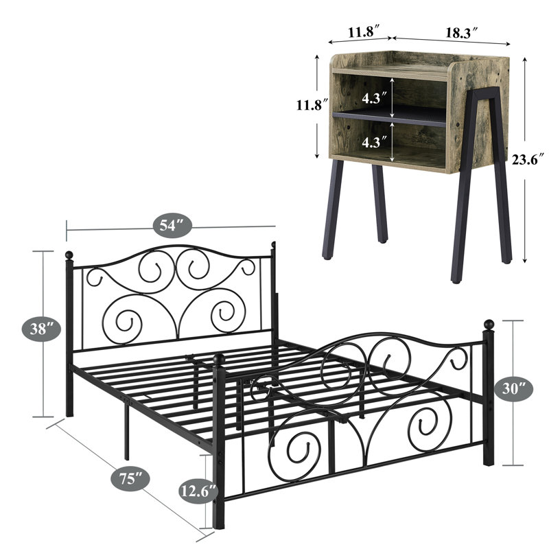 Auxter Steel Piece Bedroom Set, Full, Black/Gray