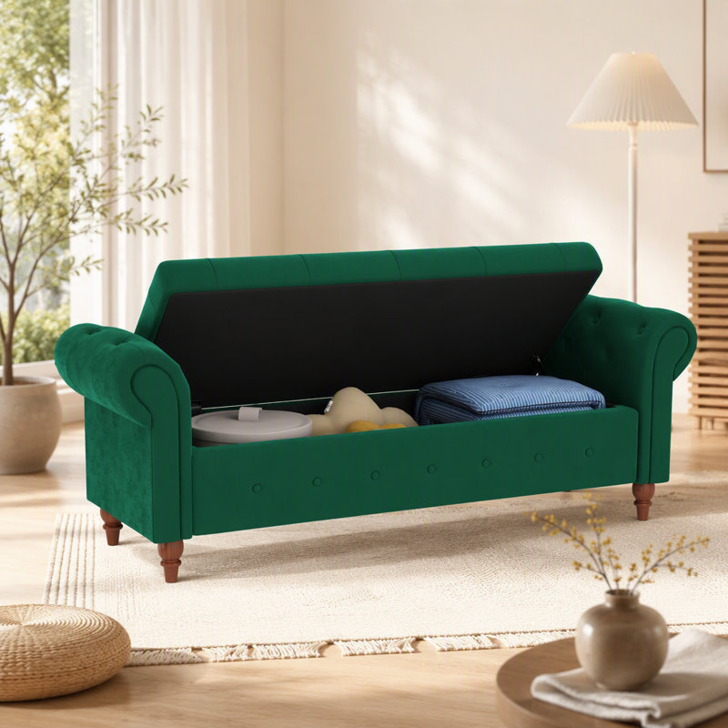 63" Bed Bench Green Velvet
