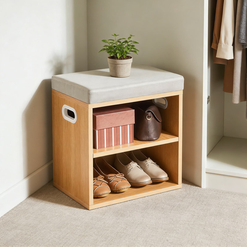 Shoe Storage Bench With Cushioned Seat, 2-Tier Adjustable Shoe Rack Organizer Cabinet For Entryway, Living Room, Hallway, And Bedroom