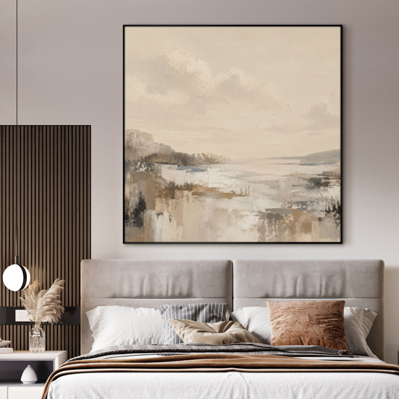Très grand art mural imprimé sur toile - Beige, brun clair, paysage abstrait, décor de salon contemporain - "Assemblage requis (cadre non fini)"