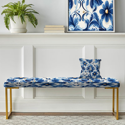 Banc floral rembourré or