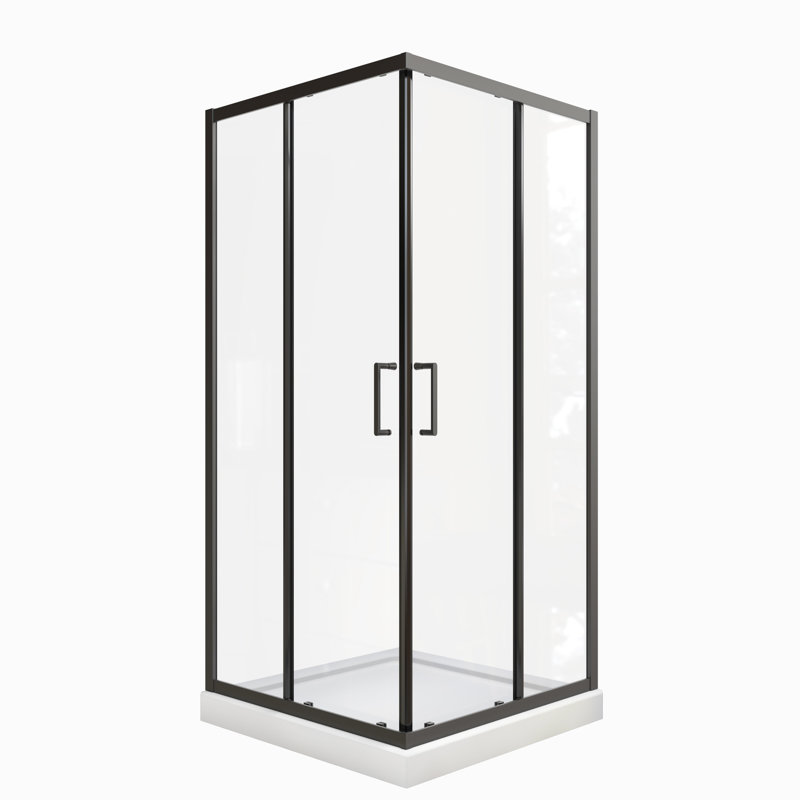 Matte Black Shower Door With 1/4" Tempered Glass, 34.625 In. X 72 -angle Pivot Enclosure And Stainless Steel Handle Sliding Clear Black, Gorgeous