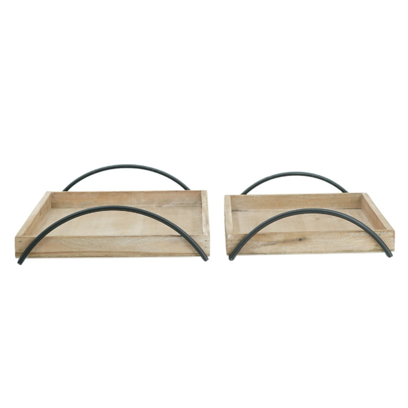 Plateau en bois brun avec accent noir - L: 19 x 12 x 3,3 po: 16,5 x 10,8 po