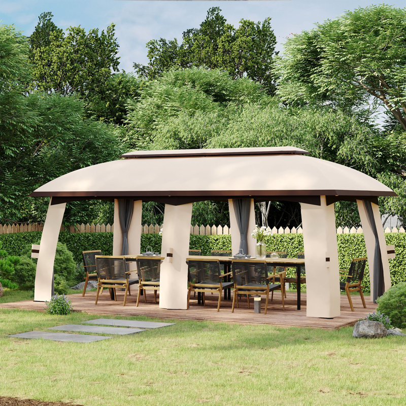 Steel Patio Gazebo, Beige, 10 Ft. W x 12 Ft. D