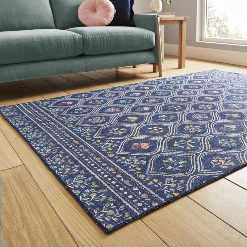Floral Digitally Printed 122cm X 170cm Area Rug, Rectangle 76 x 150 cm, Blue