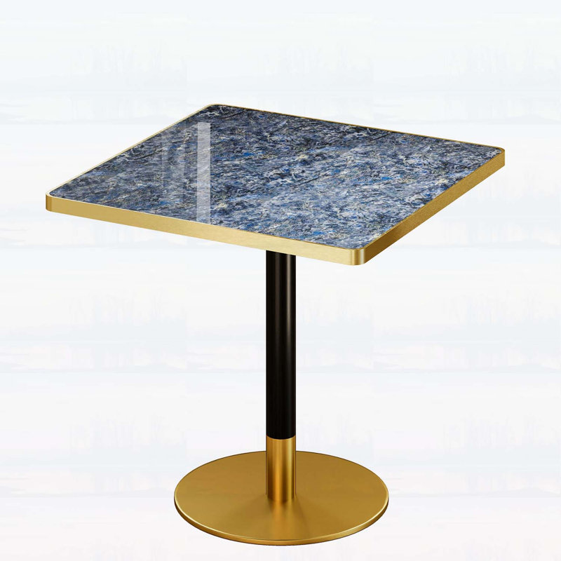 Table de salle à manger moderne avec plateau en faux marbre, structure en métal robuste pour les espaces compacts