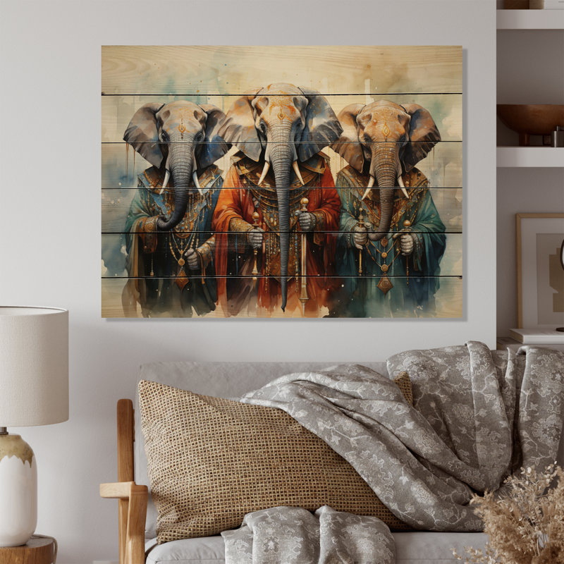 Éléphants sacrés d'Afrique II sur bois, H 30 po x l 40 po x P 0,78 po