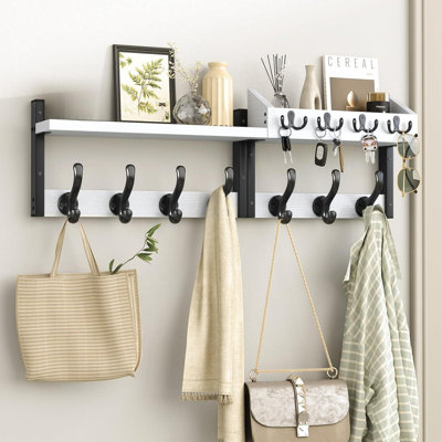 This 29-Inch Wall-Mounted Storage Rack Is A Four-In-One Unit For Entryways, Featuring 11 Metal Hooks. It Can Be Used For Storing Items, Mail, And Is Suitable For Both The Living Room And Bedroom.