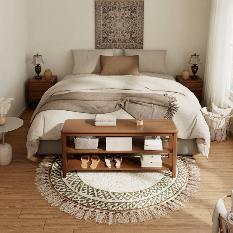Banc à chaussures à 2 niveaux en bois massif, support de rangement durable pour entrée avec siège, Brun