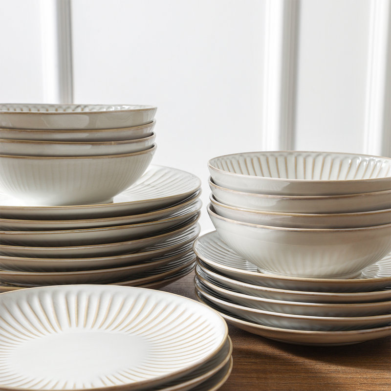 Stone Lain Linea 16-Piece Dinnerware Set Stoneware, Soda Lime Glass