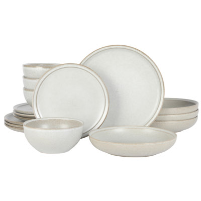 Gibson Elite Beckett Stoneware Matte Reactive Glaze 16 Piece Plates and Bowls Dinnerware Set - Grey