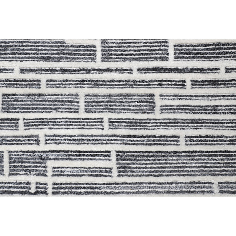 Geometric Area Rug in Ivory/Black, Rectangle 10' x 14'