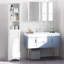 Armoire de rangement haute pour salle de bain / tour à linge autoportante avec tablette réglable ouverte à 3 niveaux, blanc