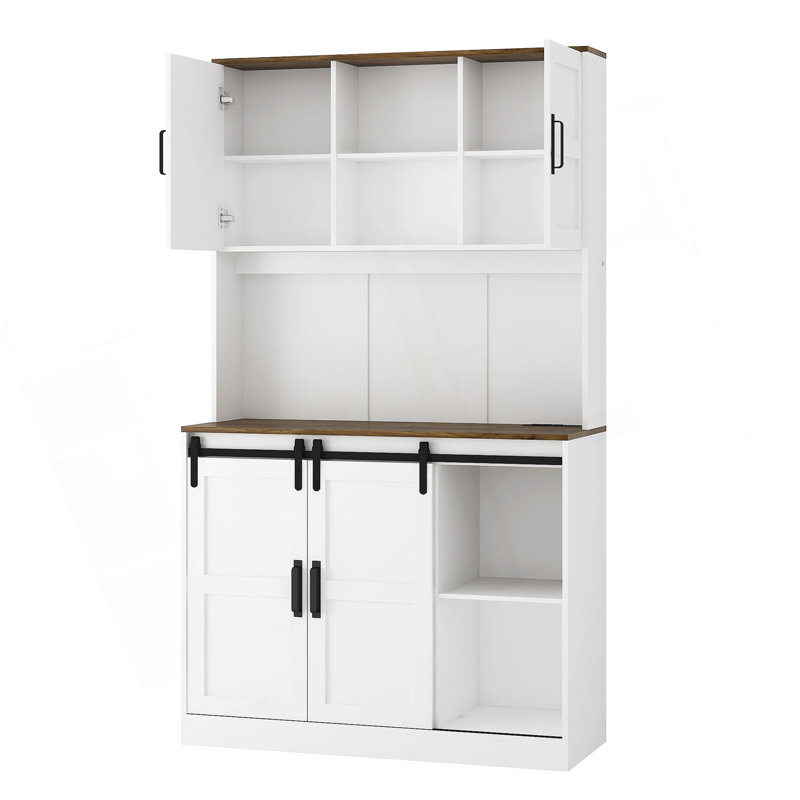Armoire de bar Farmhouse avec porte de grange coulissante, grande table de buffet de bar Buffet