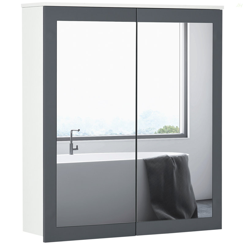 Armoire à pharmacie avec miroir Kleankin, armoire de salle de bain murale avec miroir 27 po x 30 po, armoire de salle de bain murale avec rangement, portes doubles et 2 tablettes réglables, blanc