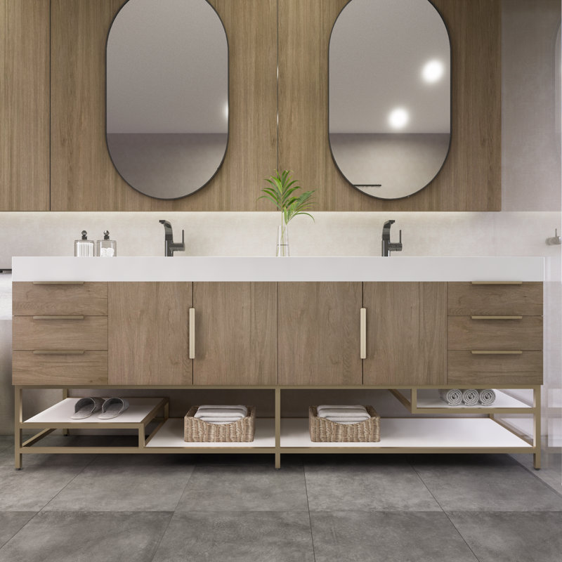 Meuble-lavabo double 83 po Marceia, Chêne clair