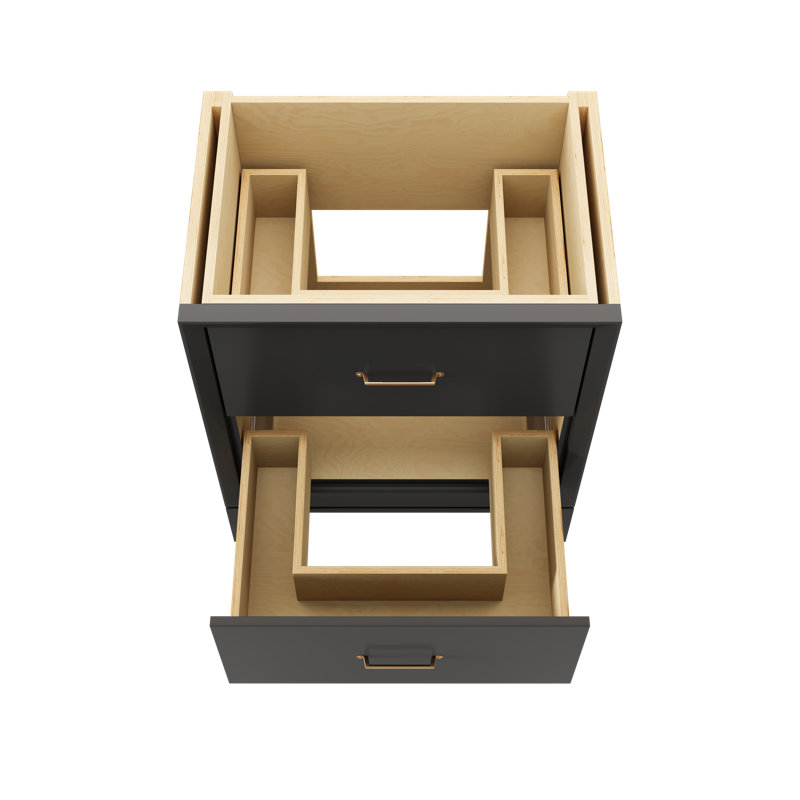 Meuble-lavabo simple à deux tiroirs Alexandra, Noir cassé, 30", Or satiné