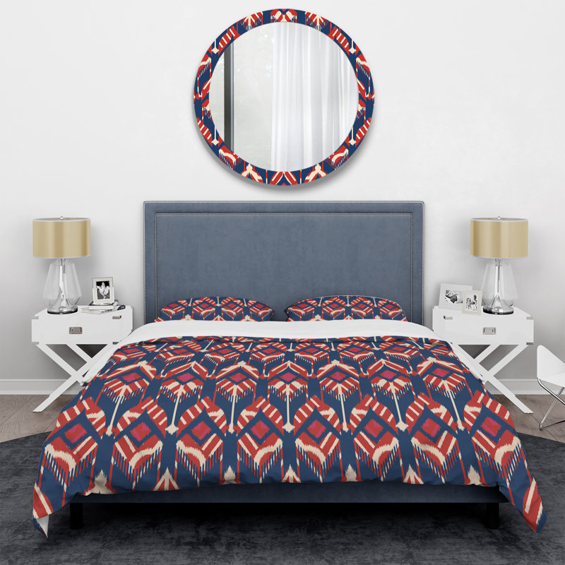 Brown Ikat Ogee - Ensemble de housse de couette abstrait - Microfibre de polyester