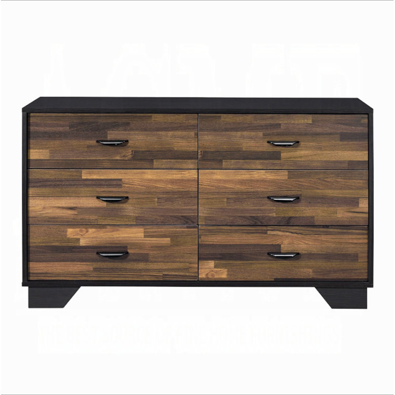 Commode 6 tiroirs noyer et noir
