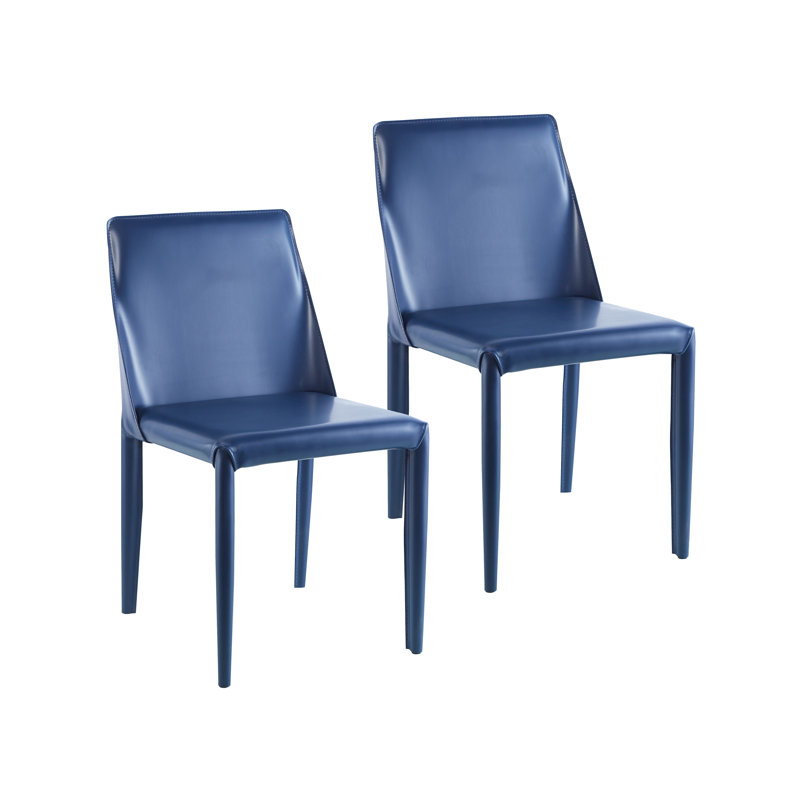 Alycen Genuine Leather Upholstered Dining Chair, Blue