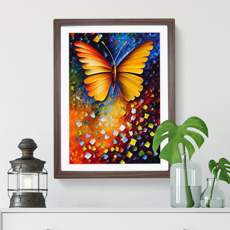 Solo Butterfly No.2 - Single Picture Frame Print, 46cm H x 34cm W x 2cm D, Brown Framed