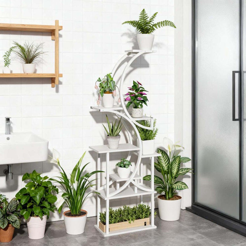 Support d'angle pour plantes multiples, support pour plante, étagère en forme de S à 8 niveaux, Blanc