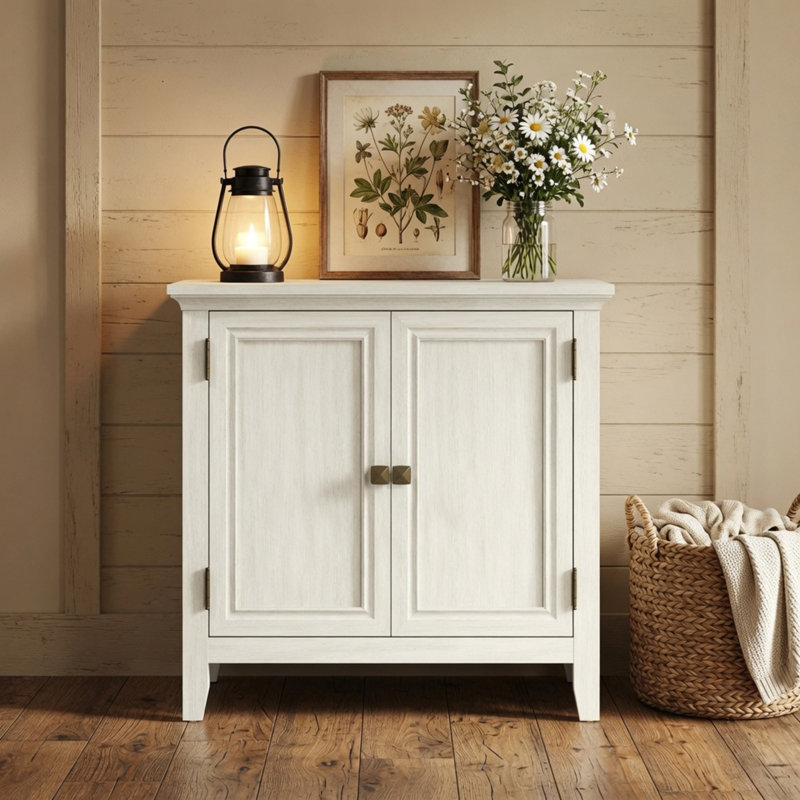 Buffet bohémien blanc 27,5 po avec 2 portes et tablettes réglables pour un rangement polyvalent