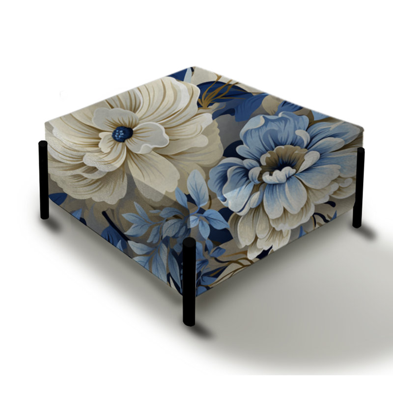 Coastal Blues White Flowers Blooms - Grand repose-pieds carré floral