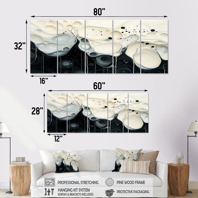 «Black Wave», art mural moderne, H 28 po x l 60 po, 5