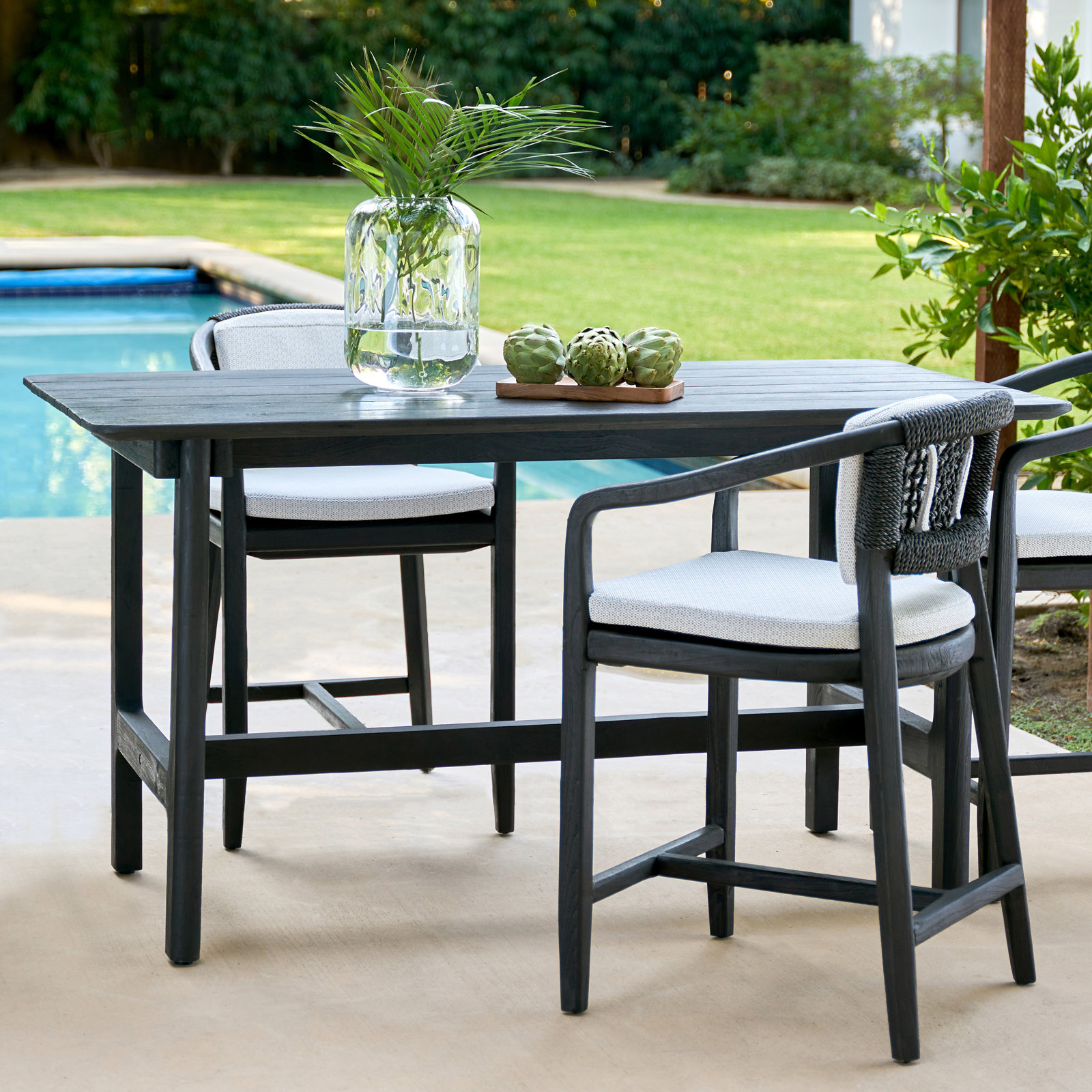 Dawn 66.93'' Teak Outdoor Table, Black