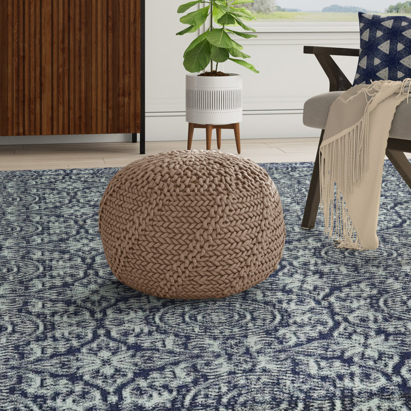 RuckeR Upholstered Pouf, Light Brown Polyester Blend