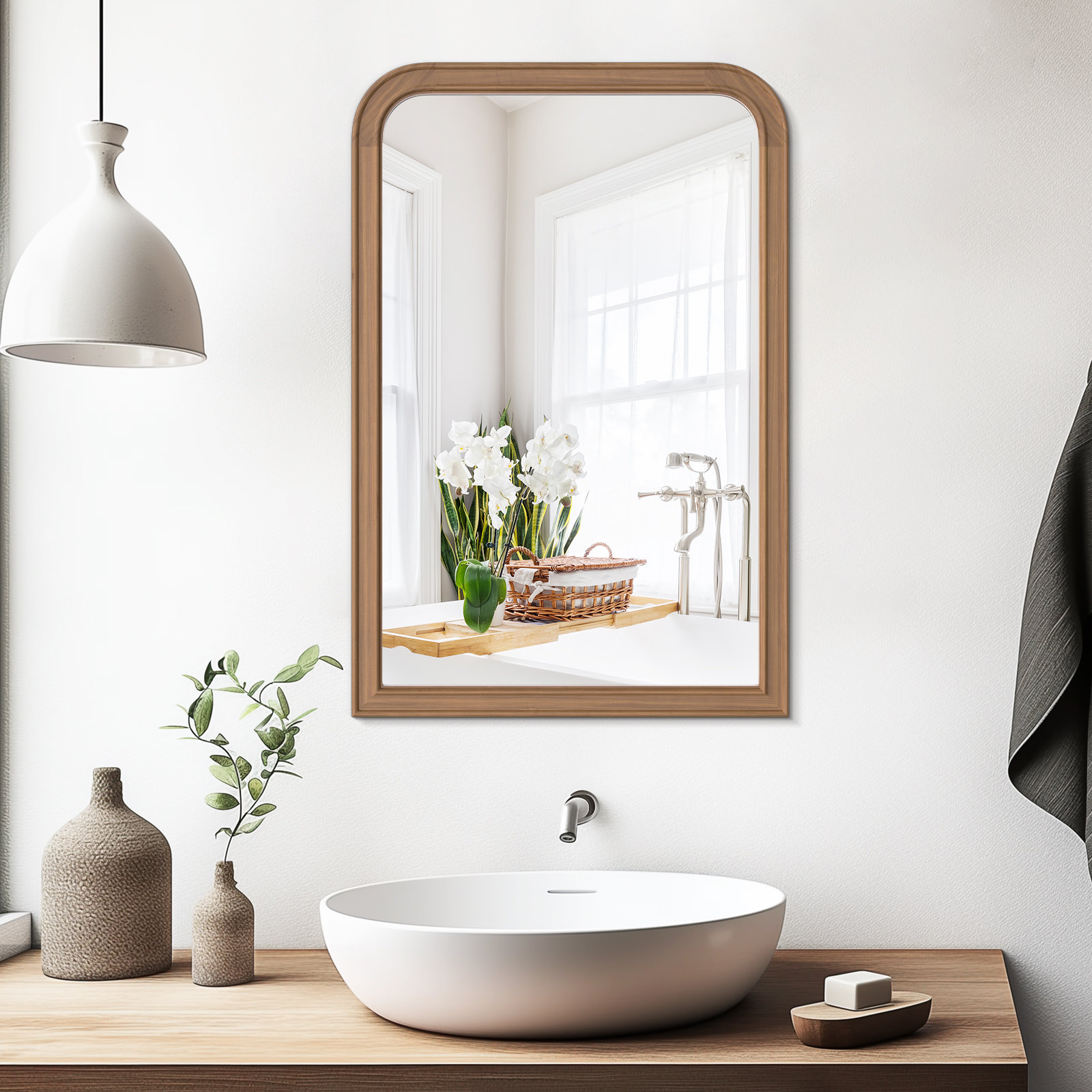 Ancell Pine Accent Mirror, 30" x 20", Natural Wood