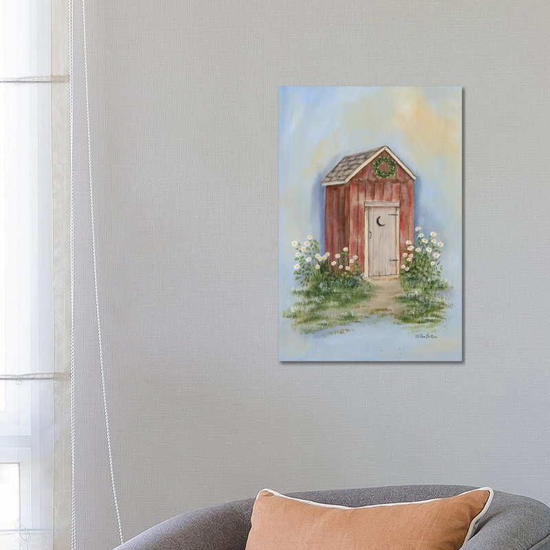 « Country Outhouse II » par Pam Britton, reproduction d’art, Pas de tapis, Toile tendue, H 26 po x l 18 po x 1,5 po