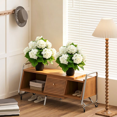Arbre d'hortensia artificiel en pot, ensemble de 2 faux hortensia blanc, arbre artificiel à faible entretien avec fleurs, arbre artificiel décoratif pour bureau intérieur extérieur