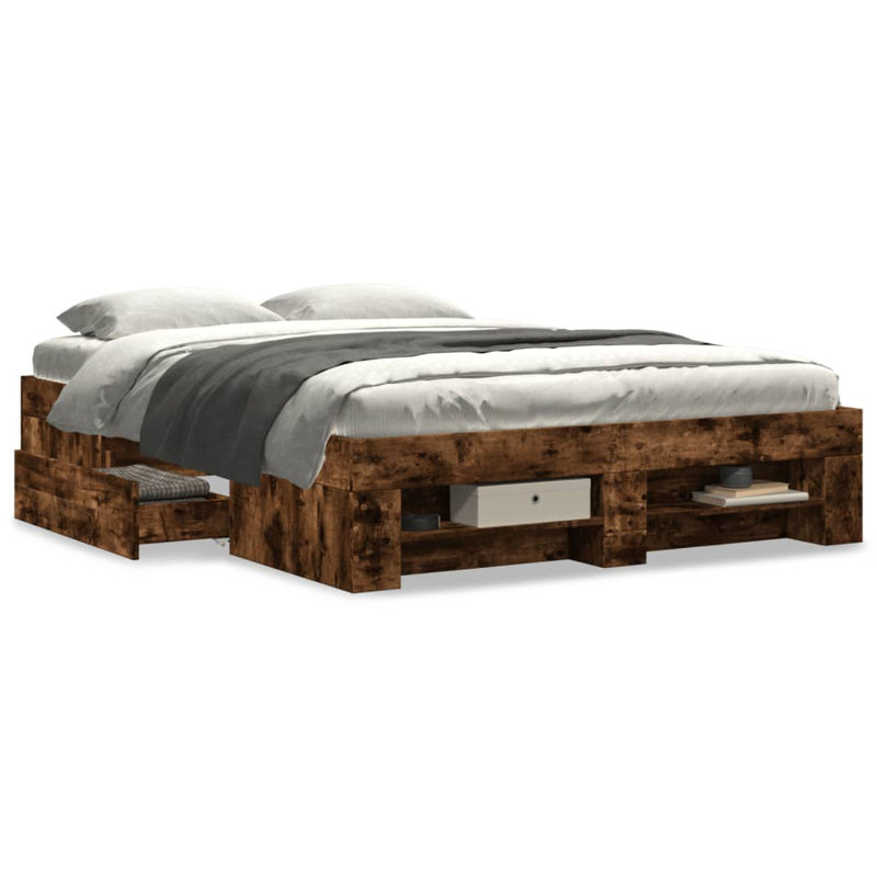 Storage Bed, Smoked Oak, 120 x 200cm