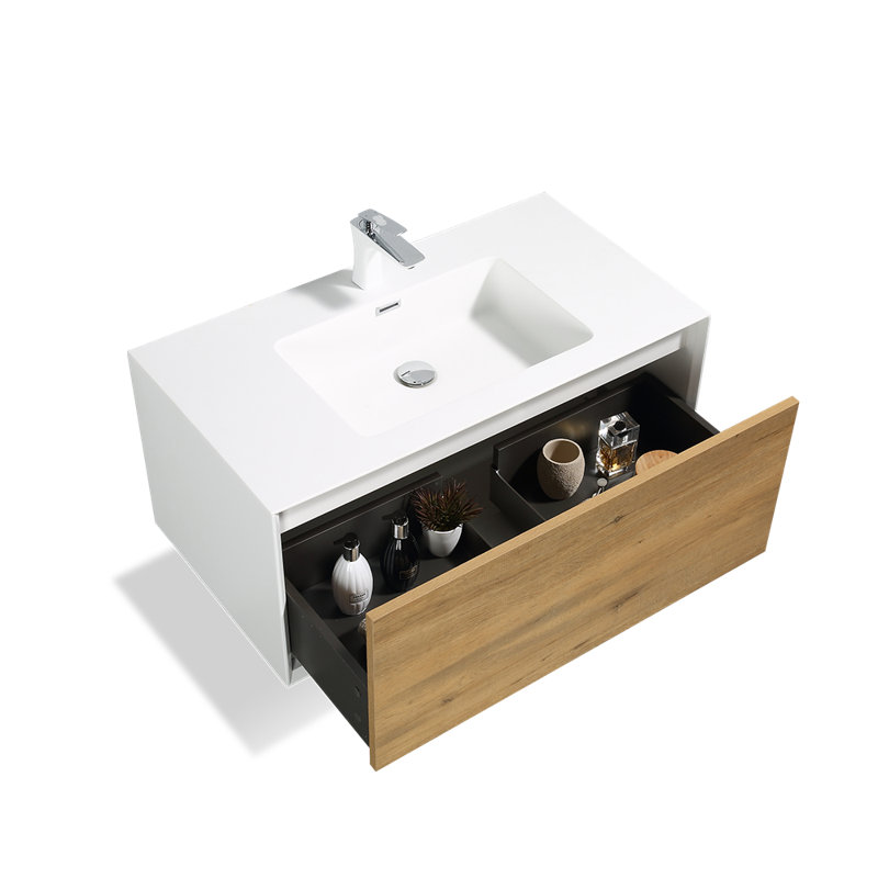 35.3 inch floating vanity wiht a integrated white sink 