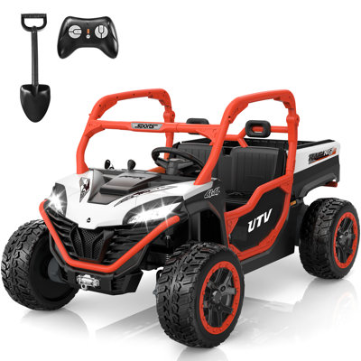 DEARAUTO 24V Ride On Toys, 2 Seater, 4x75W, w/Remote Control, Max 5 Mph, EVA Tire Powerful Grip, 3 Speed with Electric Dump Bed, Shovel, Music & Bluetooth, Ride On Toy for Kids Ages 3-8