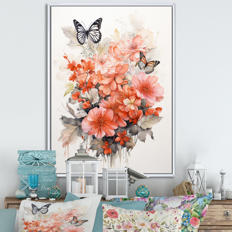 Art mural sur toile Corail, H 32 po x l 24 po x P 1 po, Cadre flottant blanc
