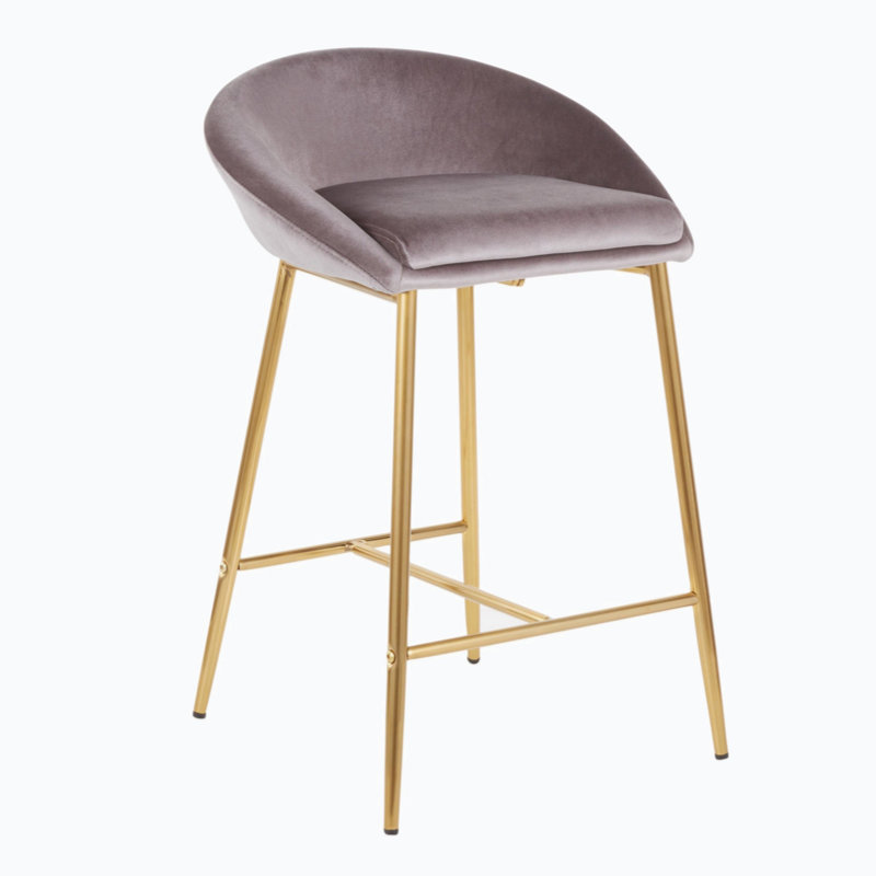 Set of 2 Glam Matisse 26" Silver Velvet Counter Stools with Gold Frame