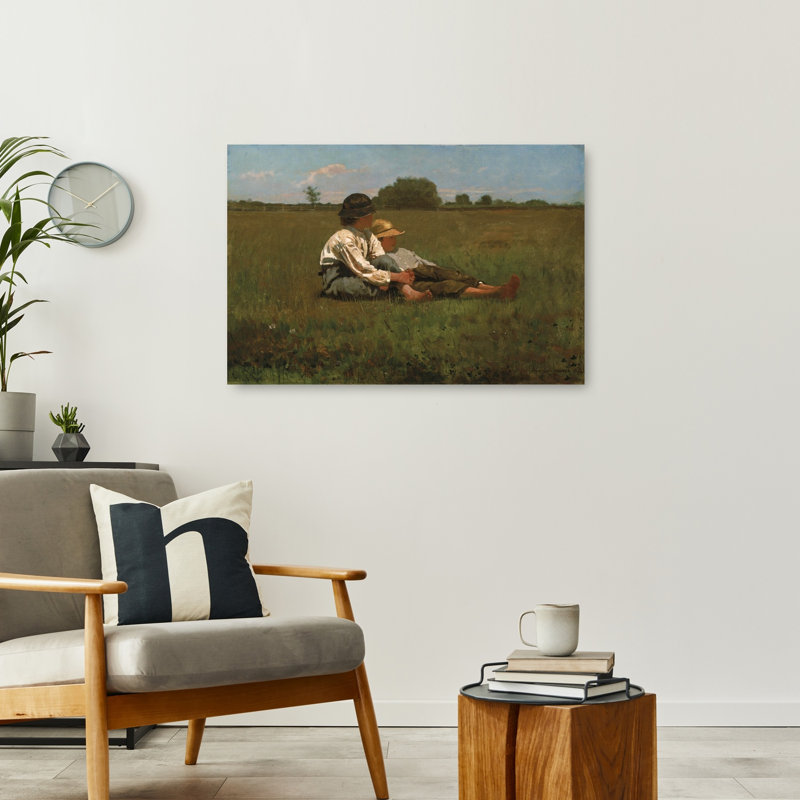 «Boy in a pasture», 1874, impression de paysage contemporain classique abstrait printemps, H 24 po x l 36 po