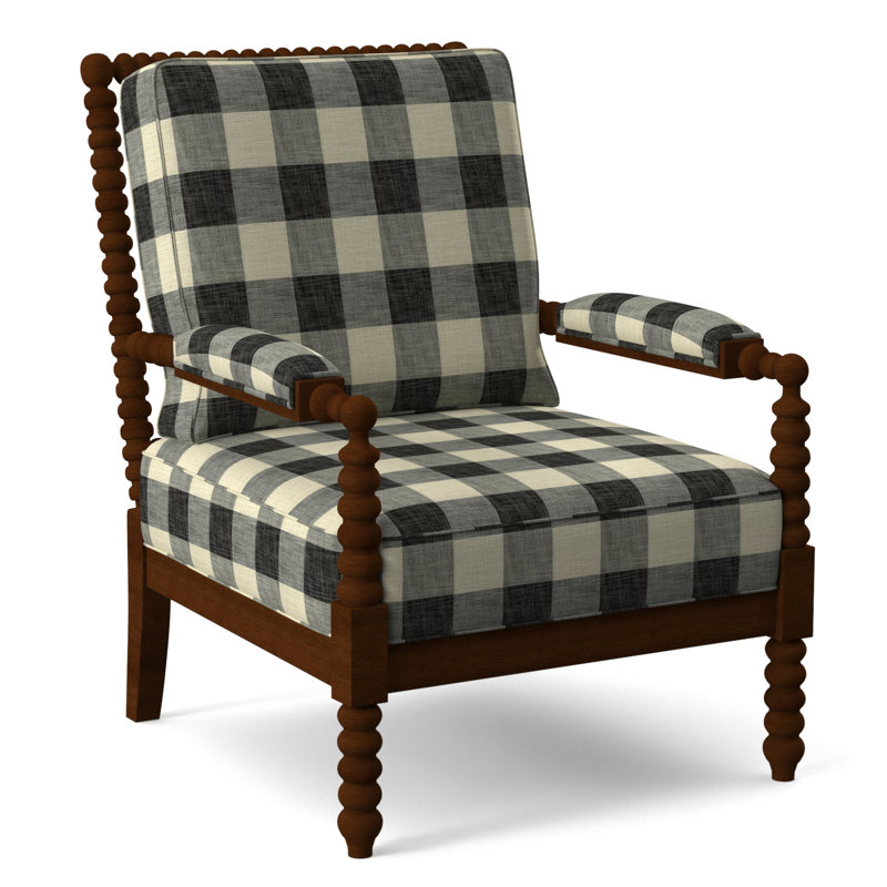 Fauteuil Jamilla Sabrina, Gros carreaux noirs; 0120-81, Finition café