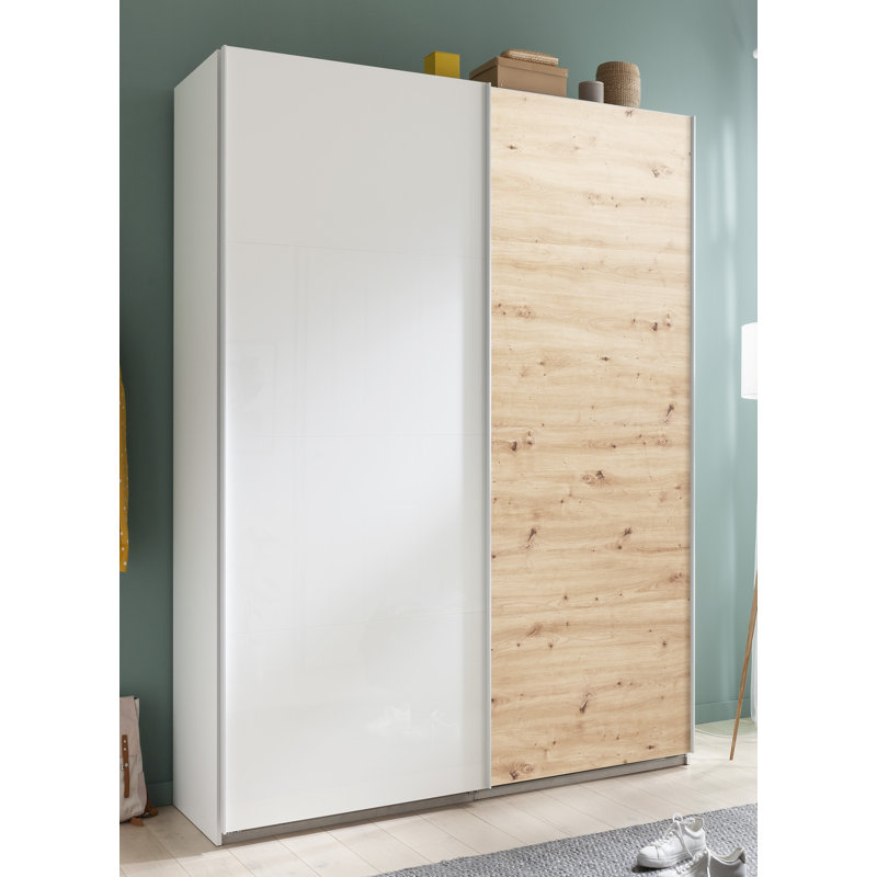 Systema 2 Door Manufactured Wood Wardrobe, 223cm H x 150cm W x 60cm D, White/Oak
